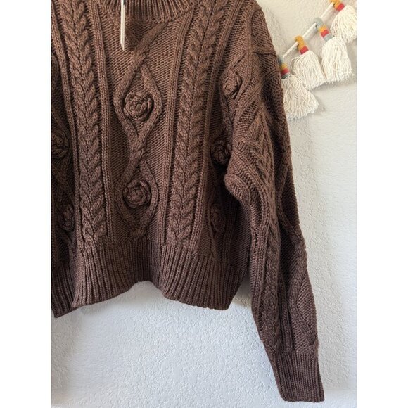 Buffalo David Bitton Greta Cable Knit Wool Brown Pullover Sweater Boho Cottage L - Picture 6 of 10